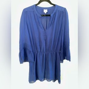 Parker 100% Silk Ruffle Blouson Dress Navy Blue Size Medium M